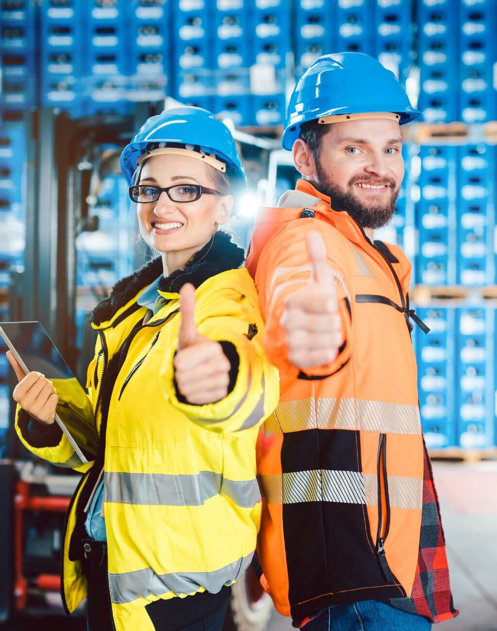 Workers giving thumbs up