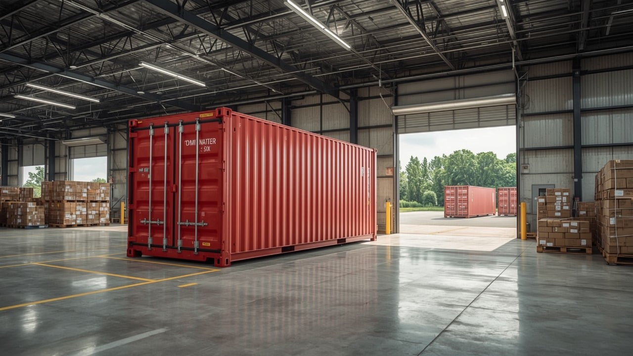 Innovations Logistics bonded shipment container inside warehouse facility