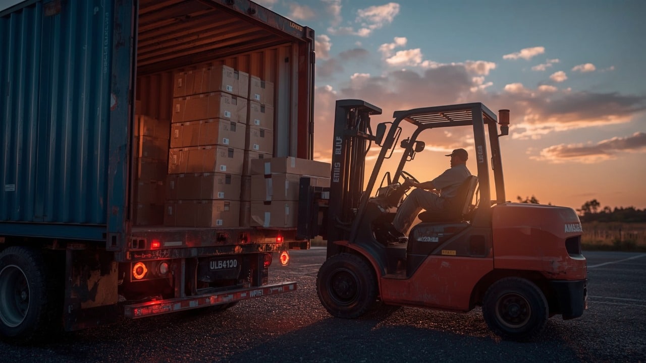 Innovations Logistics bonded shipment services – forklift loading cargo boxes into container truck